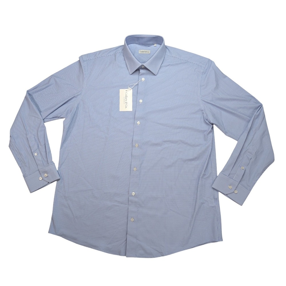 Collars & Co Performance Dress Shirt Mens XL Blue Houndstooth Stretch NWT